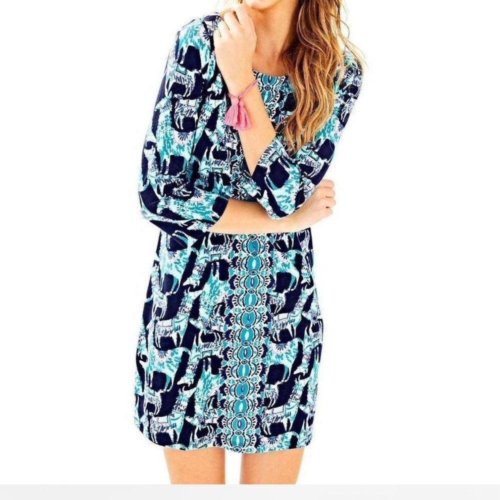 Lilly Pulitzer Bay Dress Shift Bright Navy Multi Color  Women's XXS $108